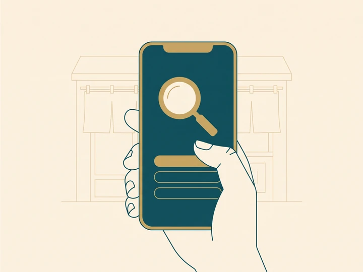 スマホで検索しても、お店が見つからないことを表したイラスト