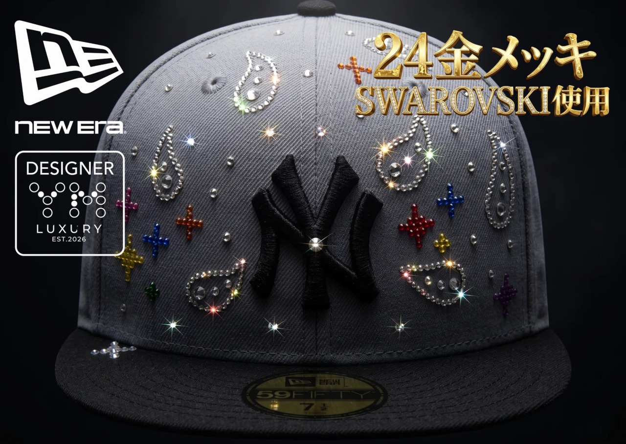 NYヤンキース グレーの24金メッキ仕様カスタムキャップ
