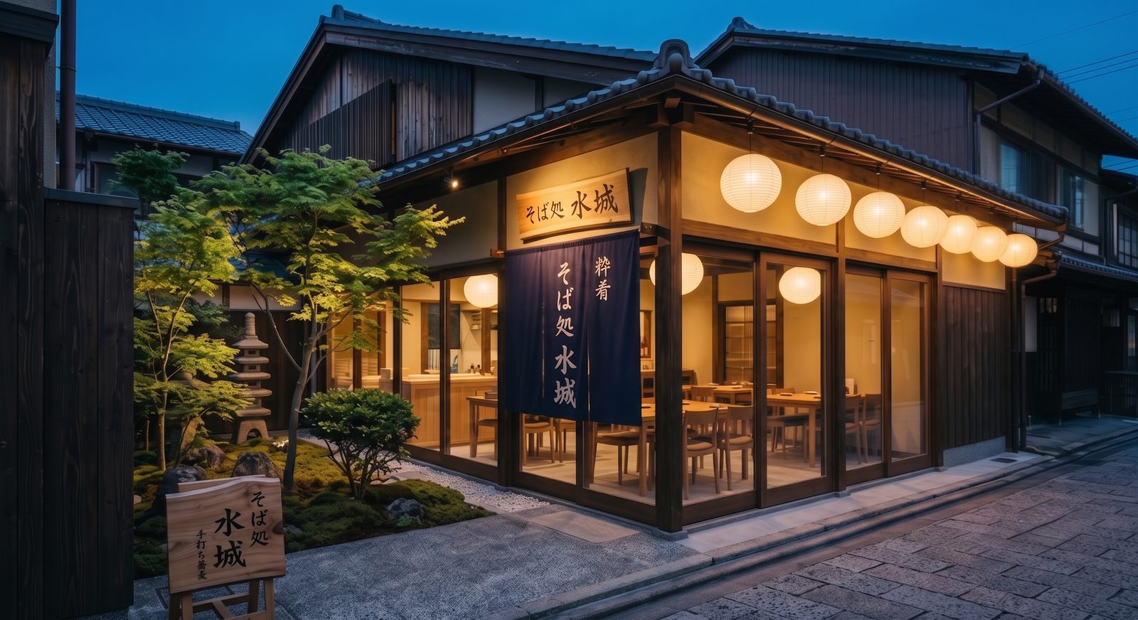 石臼で挽いたそば粉を毎朝手で打つ、そば処 水城の一杯